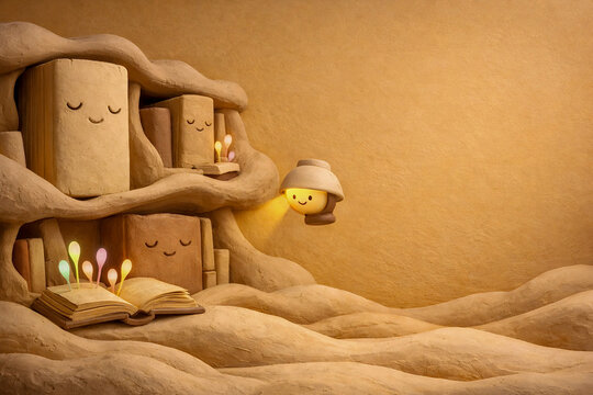 Living books with faces in soft clay library