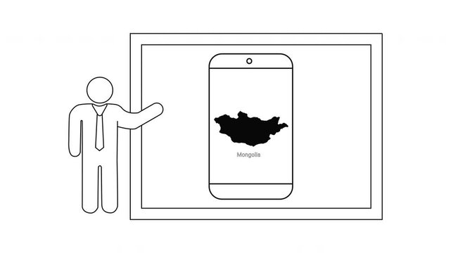 Man presenting a smartphone displaying a map of Mongolia.
