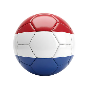 Soccer ball designed as Netherlands flag vibrant colors shiny surface detailed stitching against transparent background graphic design.