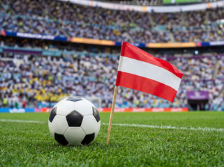 Fototapeta premium Austria flag on football field with ball