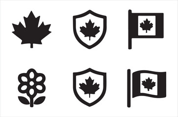 Fototapeta premium Canadian themed Silhouettes And Floral shaped Icons On White Background