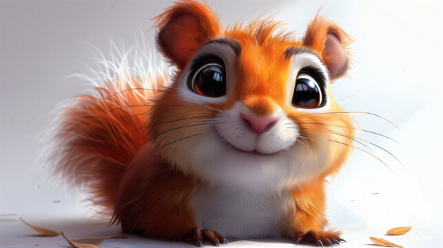 Close up portrait of the cutest smiling red squirrel cartoon character