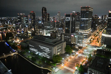 Obraz premium 大阪市北区中之島と御堂筋の夜景