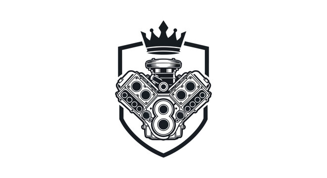 V8 Engine Emblem with Crown, Automotive Logo, Performance Machine