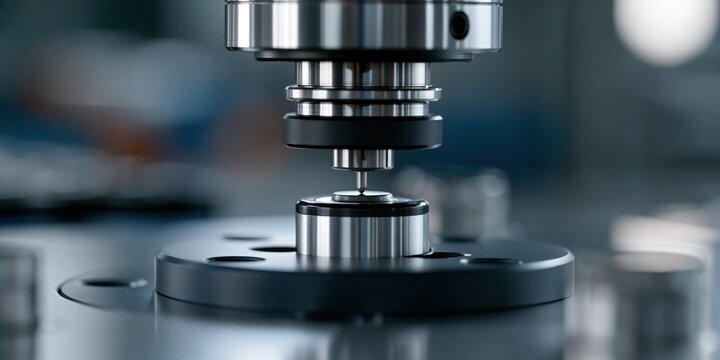 A close-up image of a precision engineering component being installed in machinery, showcasing the technicality and sophistication involved in mechanical engineering processes.