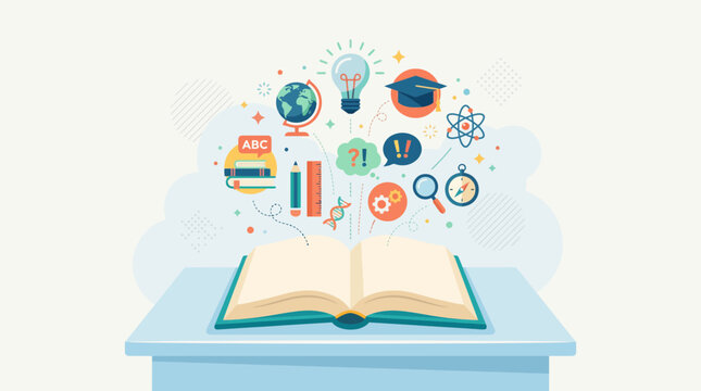 Comprehensive Learning Concepts Illustrated with Open Book and Icons