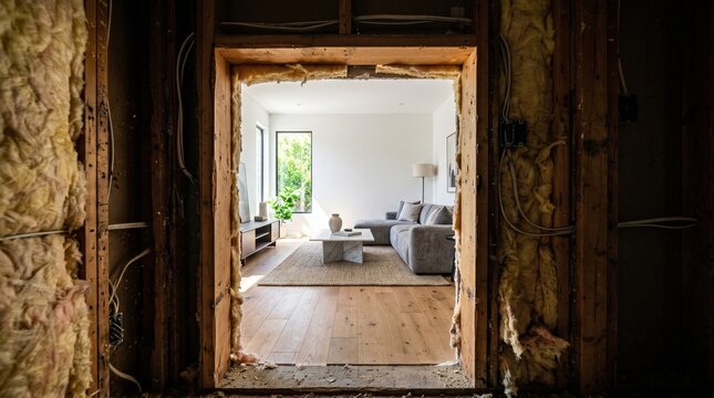 Old abandoned house and factory interior with empty vintage rooms, wooden furniture, broken windows and dark atmospheric abandoned architecture