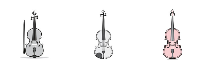 Fototapeta premium Collection of violins and a bow in artistic style with different color variations