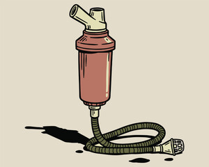 Vintage Illustration of a Handheld Water Filter Device with Hose © melancholic