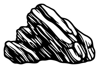 Rocky mountain stone in vintage woodcut style, rugged cliff or boulder texture, geological nature element vector illustration © Luka