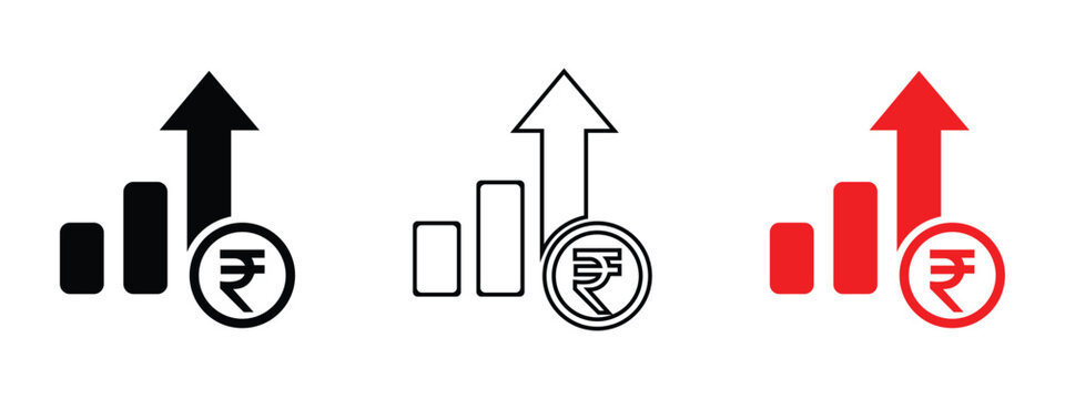 Price Increase and Decrease Vector Icon Set with Financial Growth, Cost Fluctuation, Profit Loss and Dollar Trend Symbols