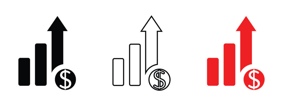 Price Increase and Decrease Vector Icon Set with Financial Growth, Cost Fluctuation, Profit Loss and Dollar Trend Symbols