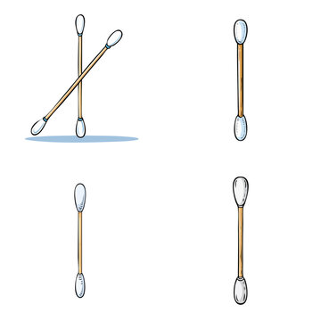 Set of clean cotton swabs for hygiene and beauty applications with white fluffy tips and wooden sticks