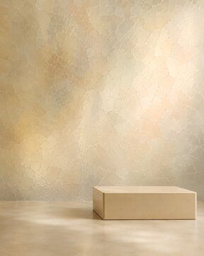 Minimalist Beige Podium Mockup on Textured Plaster Wall Background for Luxury Product Display
