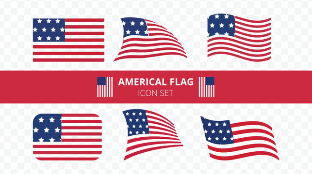American flag icon set 6 unique designs