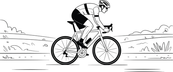 Obraz premium Cycling, bicycle, sports, illustration, vector, black and white, athlete, bike, road bike, cycling gear, fitness