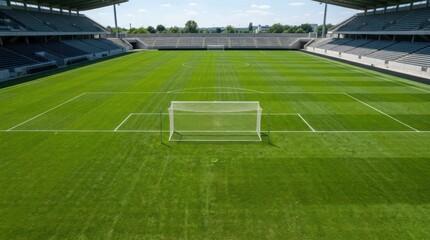 Naklejka premium Green football field stadium perspective sports venue with empty field