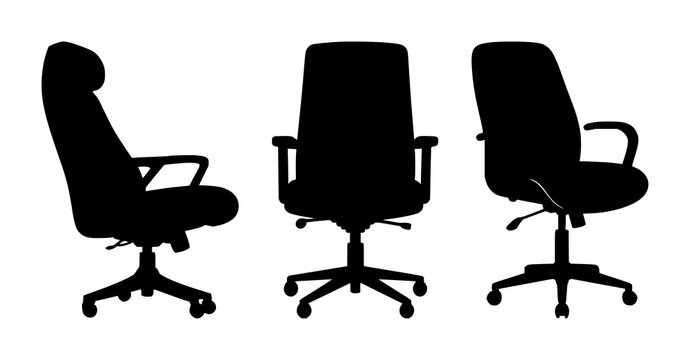 Home office chair set with solid black icon on white background featuring ergonomic, minimalistic, black silhouette with comfort and lumbar support