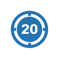Fototapeta premium Blue Circle with Number 20. Count Down Timer Icon.