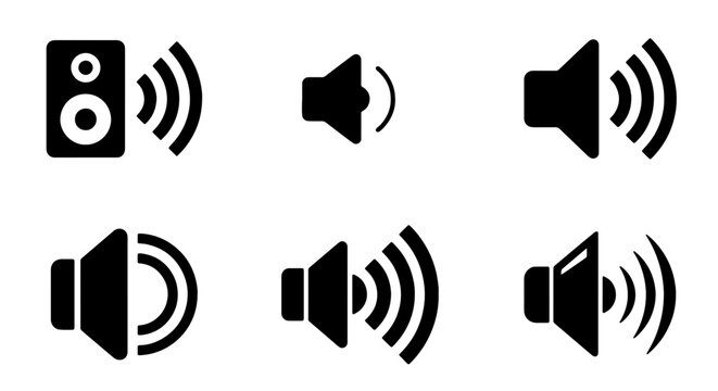 Sound Icon Set: Volume Control Symbols, Audio Levels, Speaker Graphics, Communication Icons, Vector Elements for UI Design