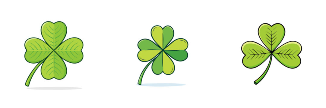 Set of four leaf clovers and a three leaf clover illustration