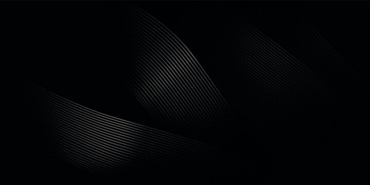 Abstract dark luxury background with elegant metallic parallel lines and curved waves