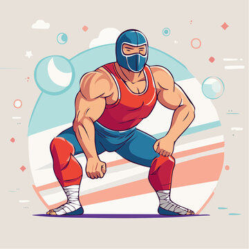 Cartoon Wrestler in Squatting Pose