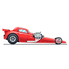 Naklejka premium Cartoon red dragster vehicle on white background