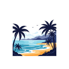 Obraz premium Coastal Paradise: Palm Trees and Serene Beach View Illustration