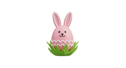 Obraz premium Pink easter egg with bunny face and ears in green grass