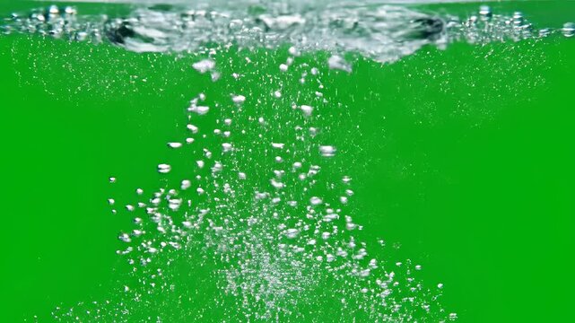Bubbles rising in green liquid on a chroma key background.