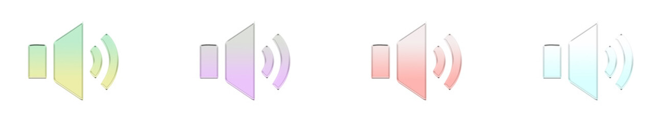 Four colorful speaker icons are shown in a row on white background © Zakir