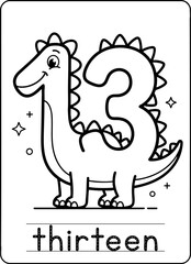 Naklejka premium Number Thirteen Dinosaur Coloring Page for Kids Education