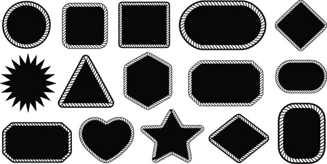 Vintage rope border label vector set, silhouette badge stickers with stitched effect frame © SANDIP