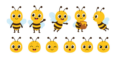 Fototapeta premium Cute Honey Bee Cartoon Character Set Collection