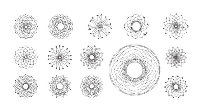 Collection of intricate geometric circular line with dots pattern abstract