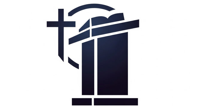 Modern Christian Church Building Symbol with Cross and Arch.