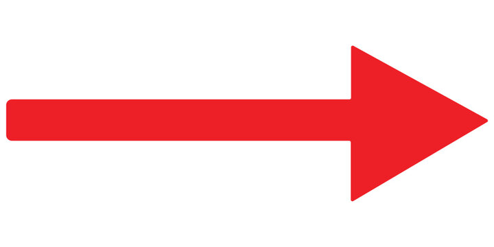 Red arrow icon pointing right, simple navigation symbol on transparent background in vector format