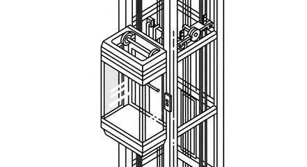 Modern glass elevator shaft with visible mechanics and cabin. © Dapet
