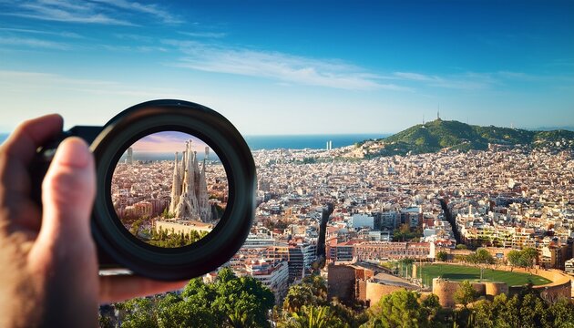 barcelona general view through camera lens photography and travel concept