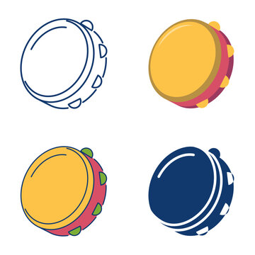 Tambourine icon set. Percussion musical instrument symbol. Vector illustration.