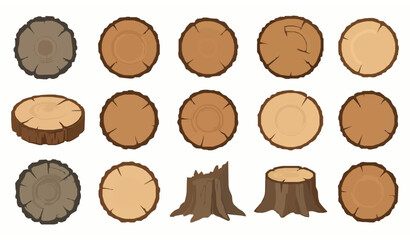 Wood Ring Pattern Tree Trunk Slice Vector Pack with Forest Stump Cross Sections Isolated © Chiron