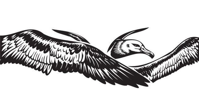 Black and white flying pelican vector, bird illustration, wildlife art, monochrome design element