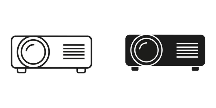 Digital projector icon in outline and solid form on white background for presentations