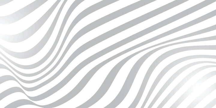 Flowing optical art pattern design background. Wavy parallel lines in a combination of pure white and gray, presentation background, flyer and banner. Vol 2