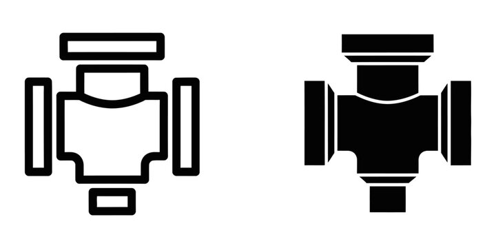 Plumbing pipe fitting tee symbol in outline and solid fill for construction and engineering
