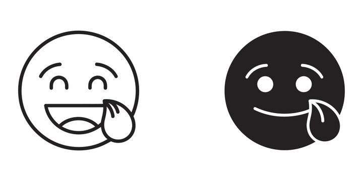 Laughing face icon with tongue out for food or jokes against white background