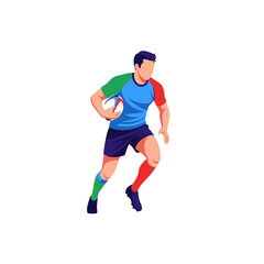 Obraz premium Rugby Player Running With Ball, Flat Vector Illustration