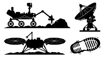 Space Exploration Icons: Rover, Lander, Satellite Dish, Footprint, Vector Set for Science and Technology Graphics © Shahinur
