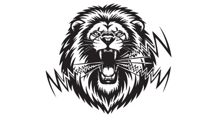 Roaring Lion Head, Black and White Vector Illustration, Fierce Animal Portrait, Graphic Design Element © Uttom Kumar